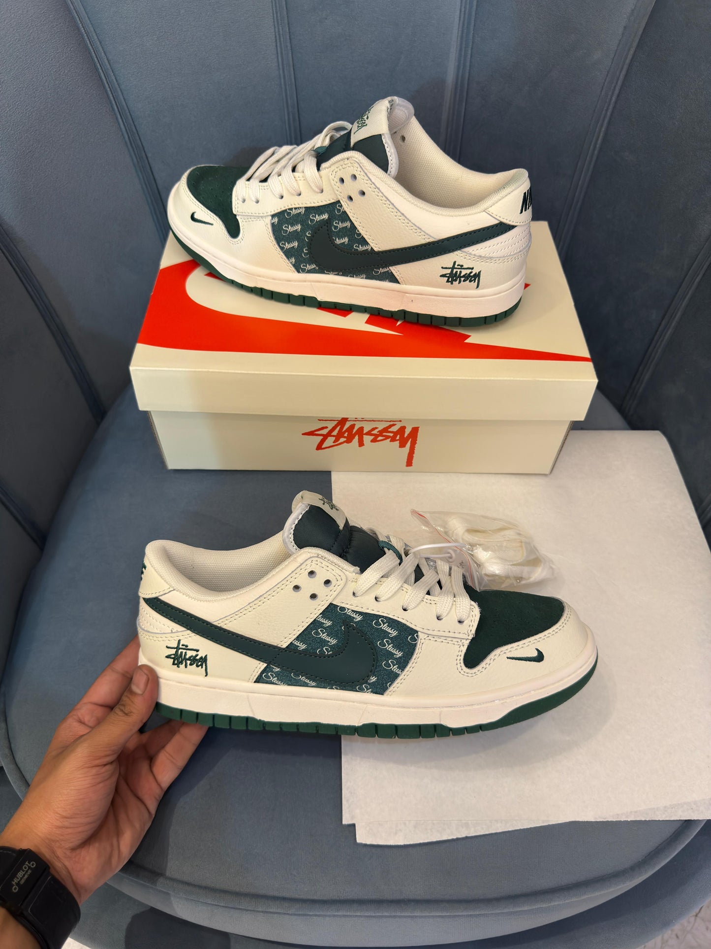 NIKE SB DUNK STUSSY WHITE DARK GREEN 2025