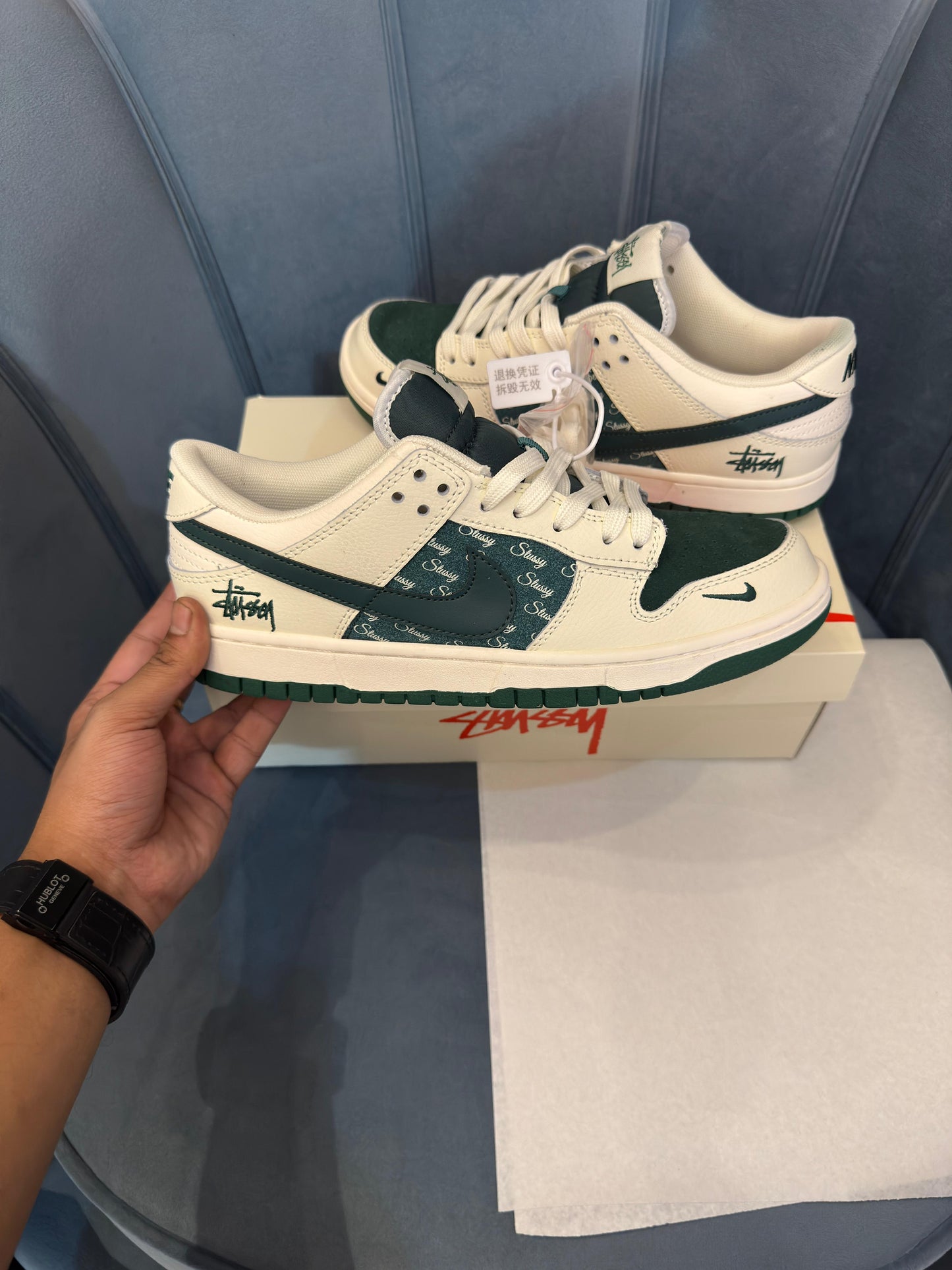 NIKE SB DUNK STUSSY WHITE DARK GREEN 2025